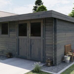 Gartenhaus TOUSCHALETS LANDES 12, graues, autoklaviertes Holz, 380 x 280 cm, Stärke 28 mm