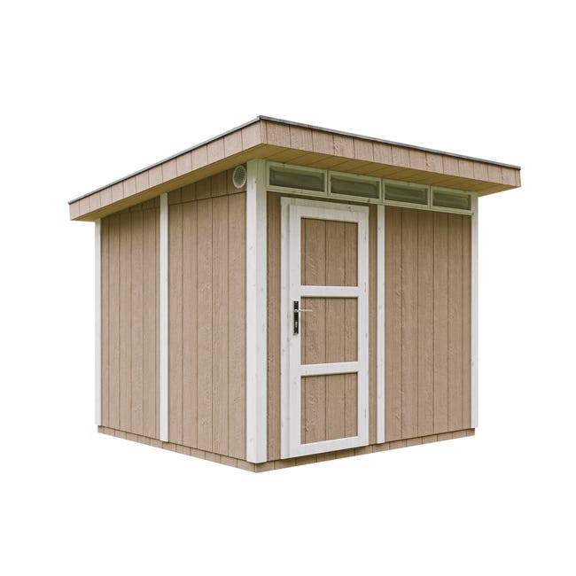 Gartenhaus, 6 m², aus LP SmartSide Holzpaneelen, mit Boden und Bitumenfliesen, L 294 x B 279 x H 237 cm – Timbela M903 – Terra Brown