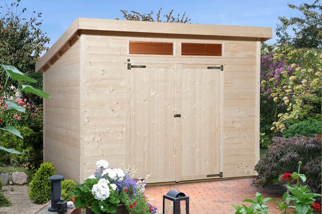 9 m² LP SmartSide Gartenhaus in Holzrahmenbauweise – mit Boden und Bitumendachziegeln, 412 x 279 x 237 cm – Timbela M904A – Harvest Honey
