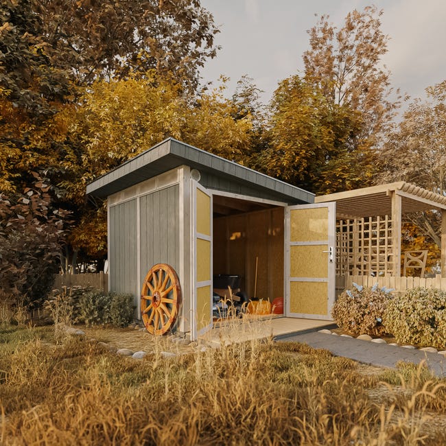 6 m² LP SmartSide Gartenhaus aus Holz – mit Boden und Bitumendachziegeln, L294 x B279 x H237 cm – Timbela M903A – Hohlkammerstahl